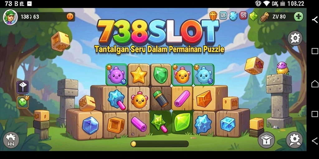 Tampilan gameplay <strong>738SLOT</strong> yang penuh warna dan menantang.