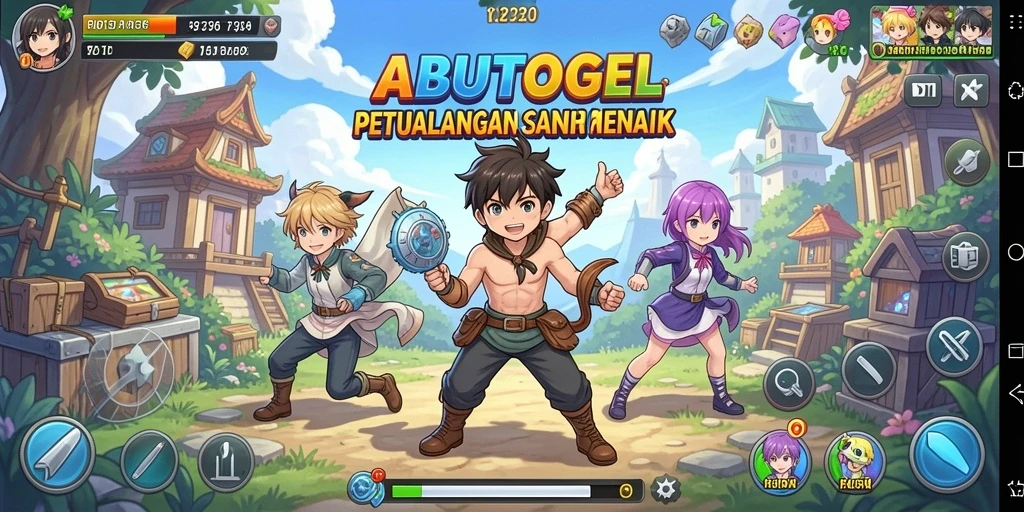 Tampilan gameplay ABUTOGEL dengan karakter Anime yang berwarna-warni