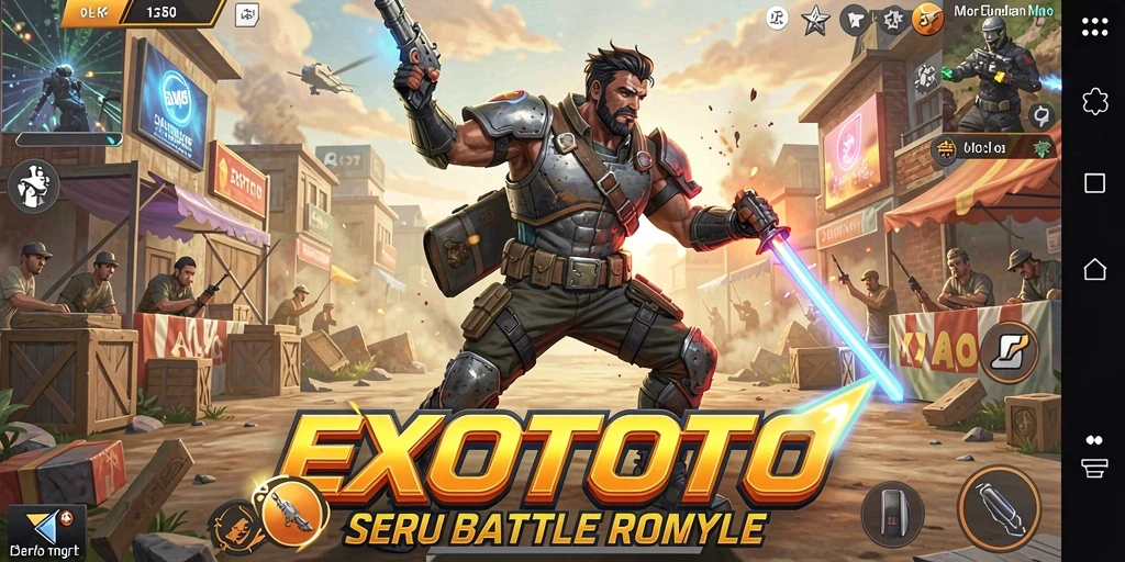 Screenshot gameplay EXOTOTO menampilkan aksi seru dalam dunia Battle Royale.