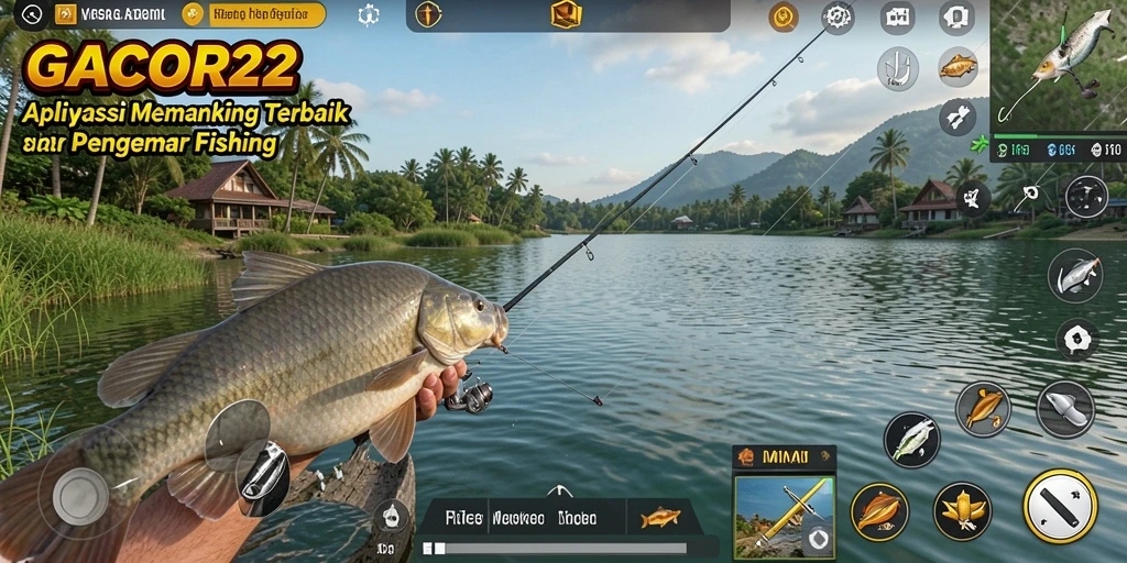 Screenshot gameplay GACOR22 menampilkan aksi seru memancing ikan.
