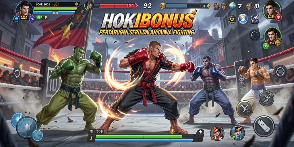 Screenshot gameplay HOKIBONUS menampilkan pertarungan seru dan karakter yang beragam.