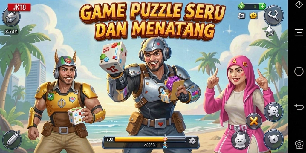 Tampilan gameplay JKT8 dengan berbagai teka-teki menarik.