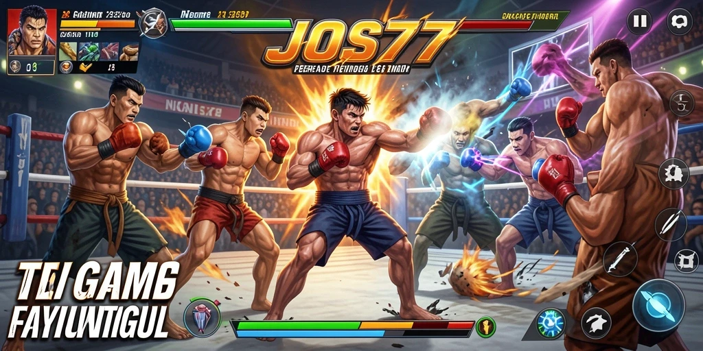 Screenshot gameplay JOS77 menampilkan aksi pertarungan yang mendebarkan.