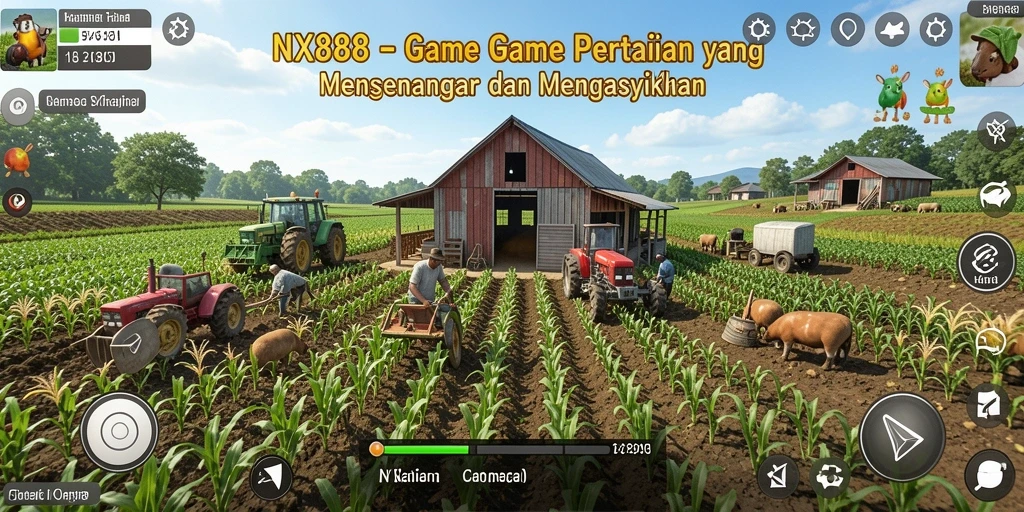 Tampilan gameplay <strong>NX888</strong> yang menggambarkan aktivitas bertani yang seru.