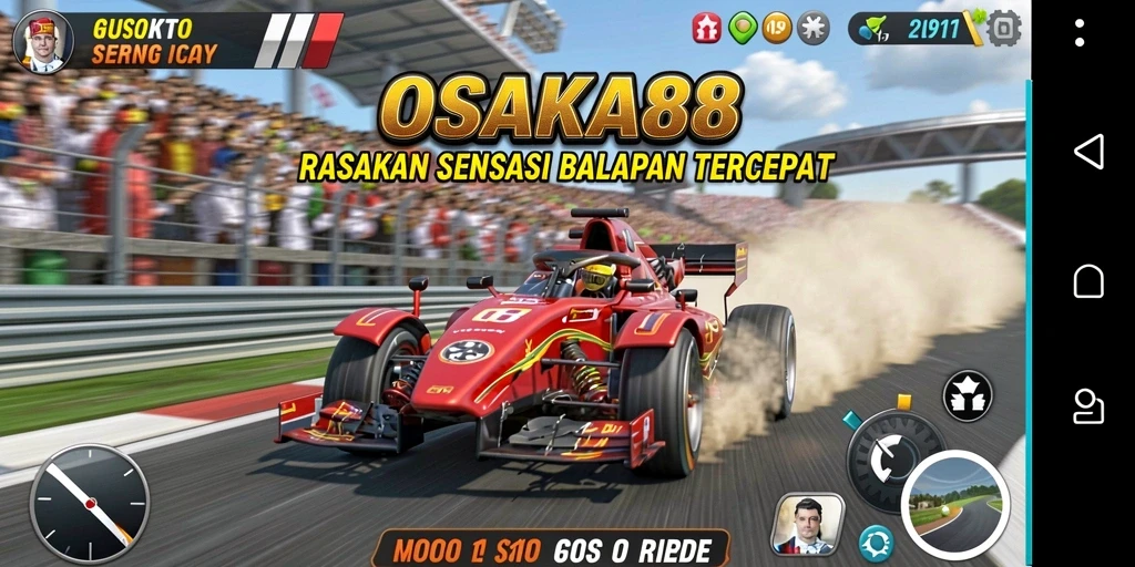 Screenshot gameplay <strong>OSAKA88</strong> menampilkan aksi balapan seru di lintasan.