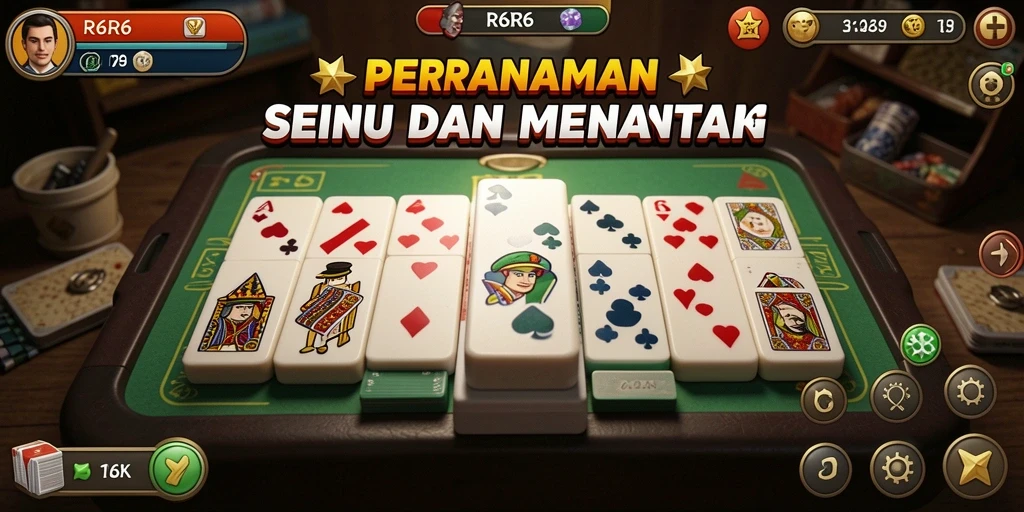 Tampilan gameplay R6R6 dengan pemain yang bersaing di meja domino.