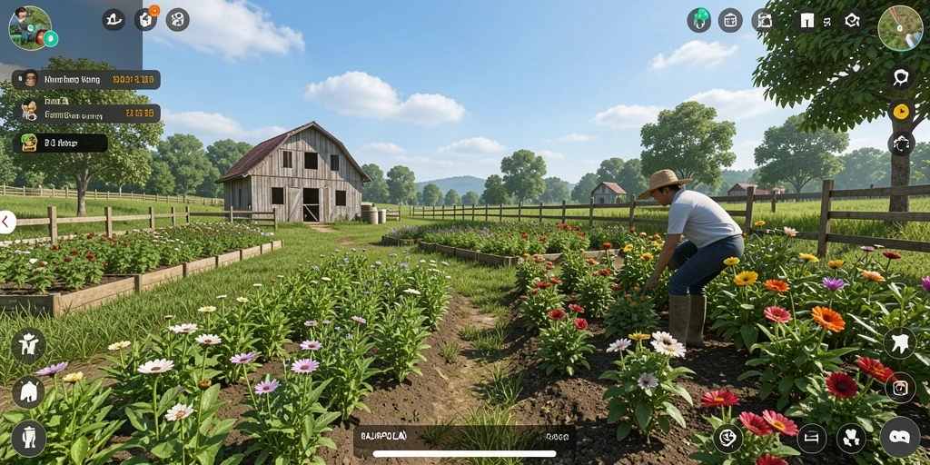 Tampilan gameplay seru di RAJAPOLA dengan kebun yang indah.