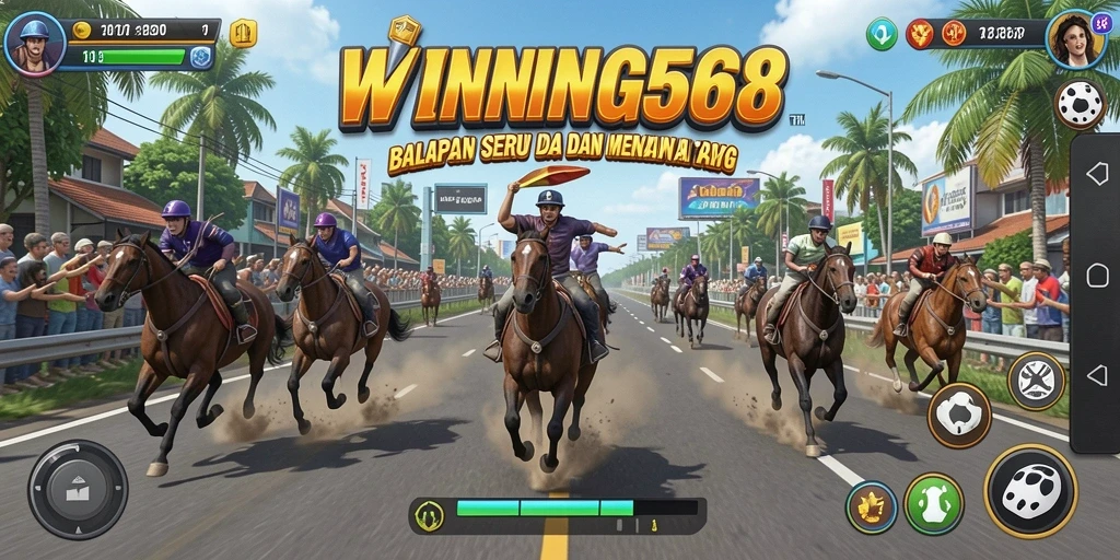 Screenshot menunjukkan aksi balapan mendebarkan dari WINNING568.